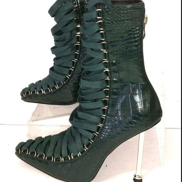 Azalea Wang Shoes - Azalea Wang Lace-Up Stiletto Boots, Size 7.5, Gold Heel, Statement Glam